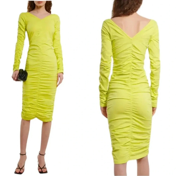 Helmut Lang Long Sleeve Ruched Mini Dress Bright Yellow Size XS/S NWT - Picture 1 of 13